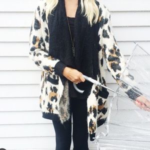 Minkpink leopard fur cardigan sweater size small