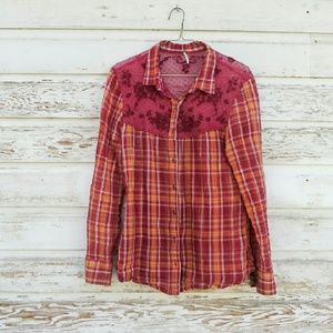 FreePeople India Gauze Plaid Saddle Up Button Down