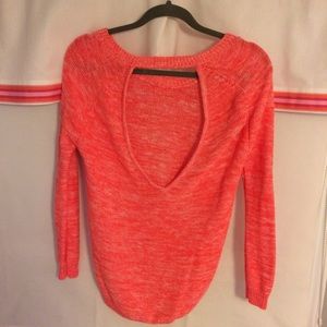 High Low Cut Out Back Coral Sweater