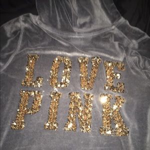 Gray pink hoodie with sequins