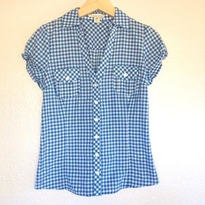 Forever 21 Blue & White Plaid Button Up Top