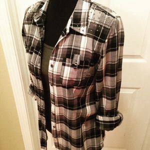 Plaid button down with stud accents!