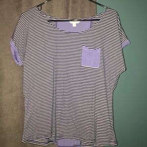 Navy and White striped tee with light blue pocket