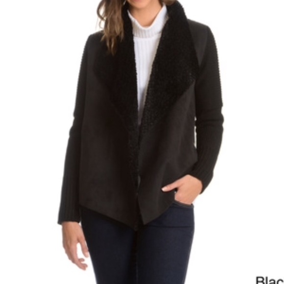 Chelsea & Theodore black knit faux fur jacket
