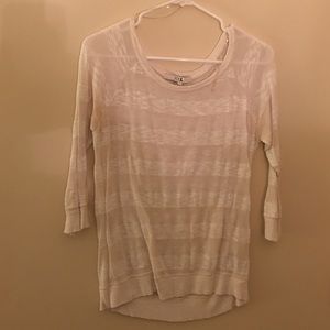 White and tan striped 3/4 sleeve top
