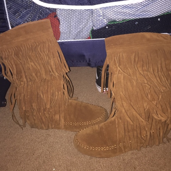 Brown fringe boots
