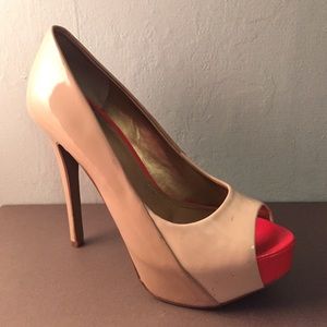 Nude Platform Peep-toe Pumps