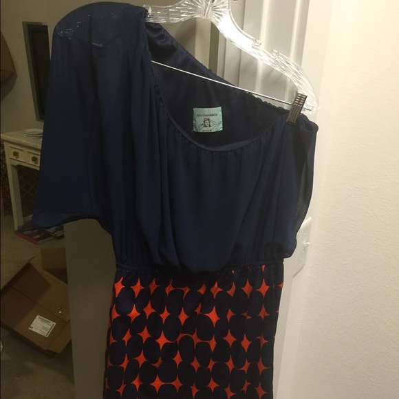 One Shouldered Blue and Orange Dress