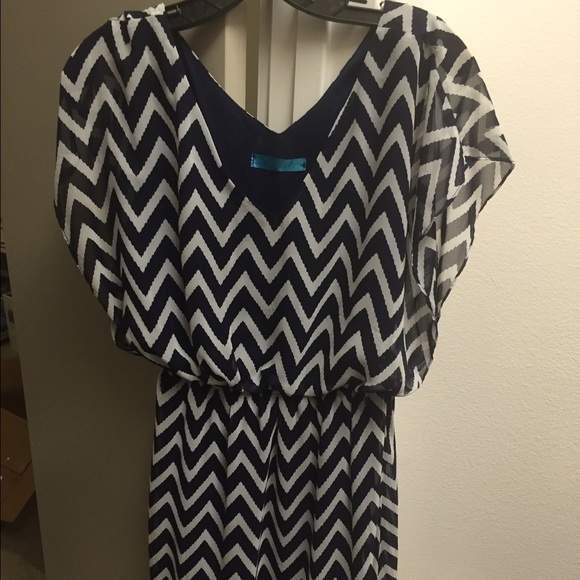 Navy and White Chevron Dress