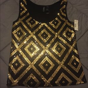 Bisou Bisou Gold & Black Sequin Top