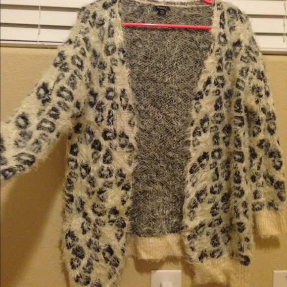 Creme and black leopard fuzzy sweater