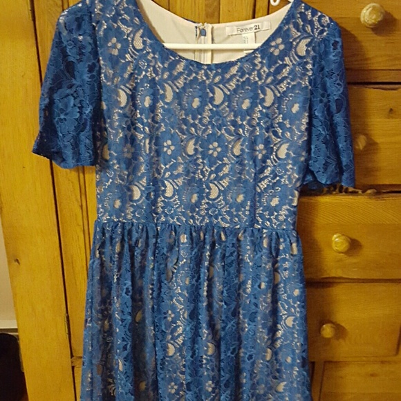 Blue lace flare shirt