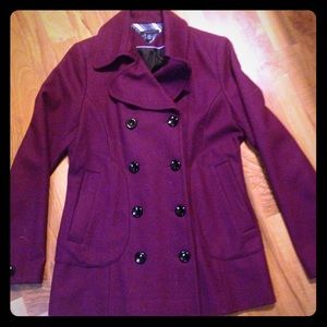 Plum fitted pea coat: great for the fall!