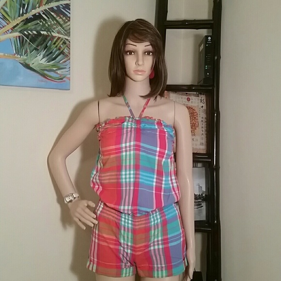 Colorful Checkered romper with halter top - Picture 1 of 4