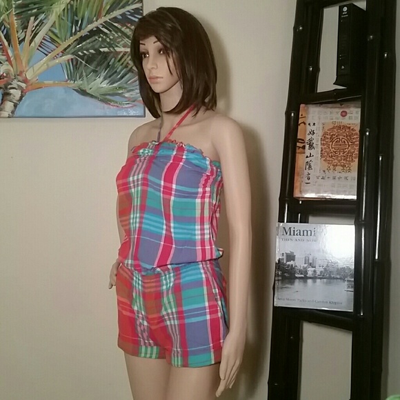 Colorful Checkered romper with halter top - Picture 2 of 4