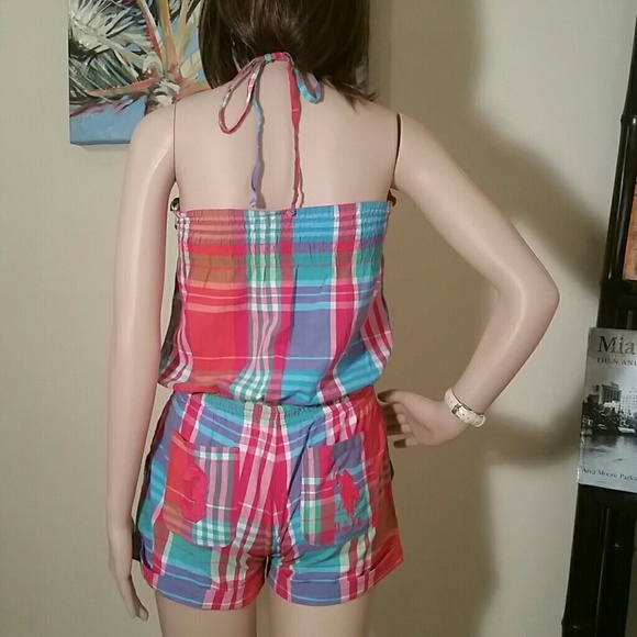 Colorful Checkered romper with halter top - Picture 3 of 4