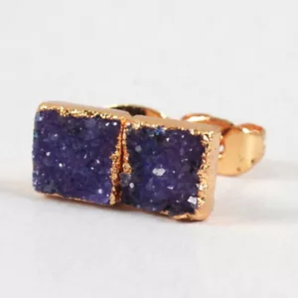 Hello Supply Jewelry - Purple Druzy Stud Earrings