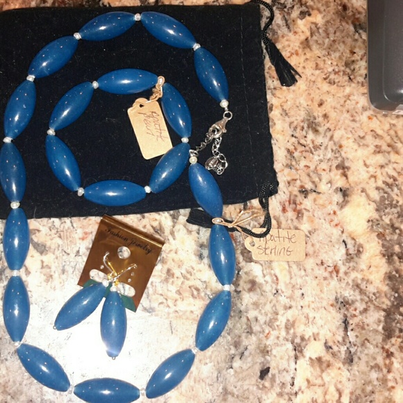 Apatite Necklace,Bracelet,Earring &Pearl set (Sterling) *NEW 3 PC - Picture 1 of 3