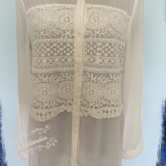 Gorgeous Button Up Tunic with Lace Overlay - Picture 2 of 2