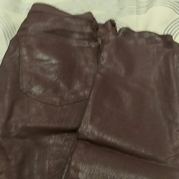 Burgundy wax coated skinny J Brand Jeans