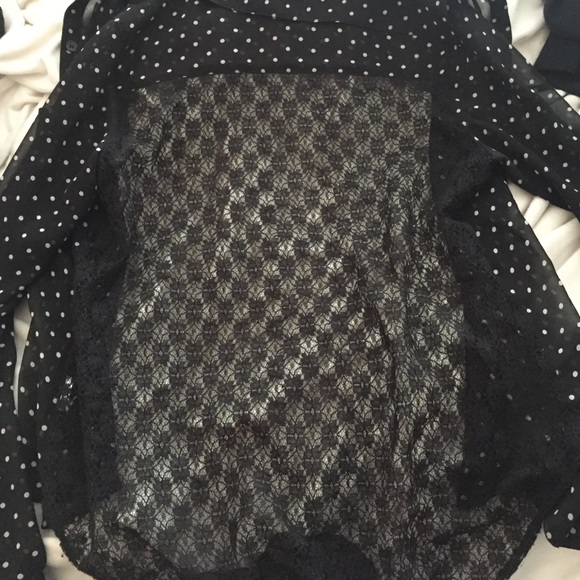 Button down blouse. Polka dot front, lace back. - Picture 2 of 3