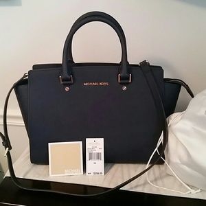 Michael Kors Large Selma Navy Saffiano Satchel