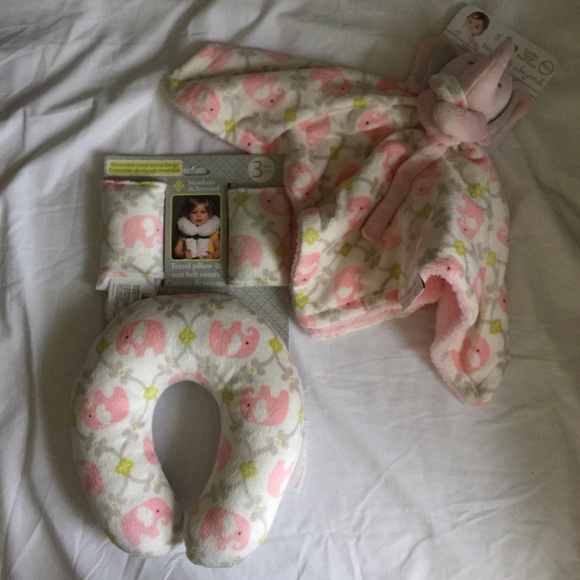 Baby travel pillow, belt seat covers & blanket