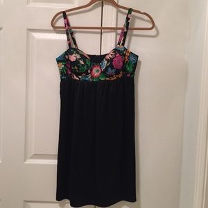 Black and Floral Silk Dress