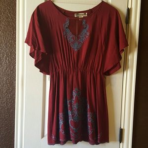 Boutique Style Mini Dress, Maroon and Turquoise