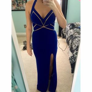 Royal blue halter prom gown