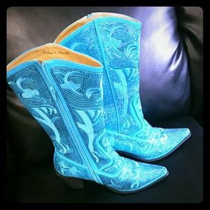 Teal sparkling boots cowgirl bohemian princess