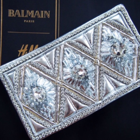 BALMAIN X H&M silver clutch