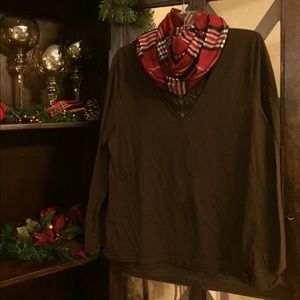 $2 JMS Brown Lace Inset Top, A Closet Staple