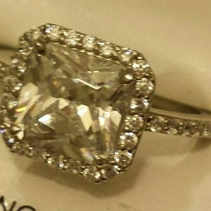 Sterling silver square diamond ring size 7