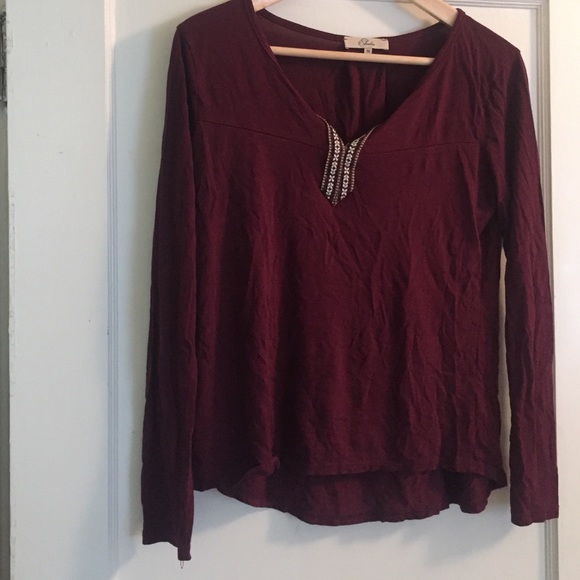 Long Sleeve Maroon Shirt with Tribal Detail