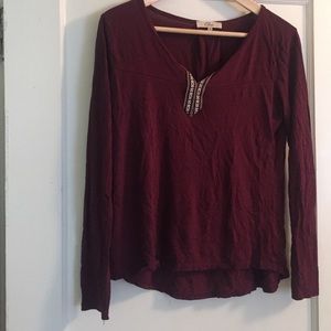 Long Sleeve Maroon Shirt with Tribal Detail