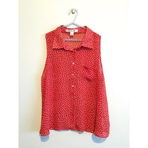Red and white polka dotted top