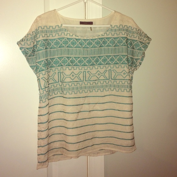 Cream and green patterned top
