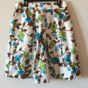 Banana republic blue brown silk floral midi skirt