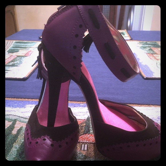 Purple and brown high heels