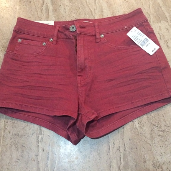 Red jean shorts