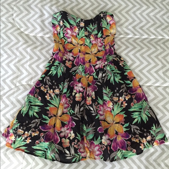 Black floral strapless dress