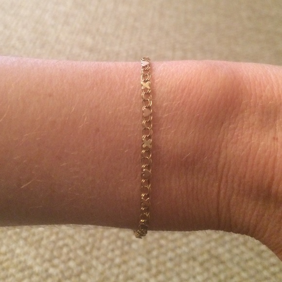 Yellow and rose 14K gold X's and hearts bracelet