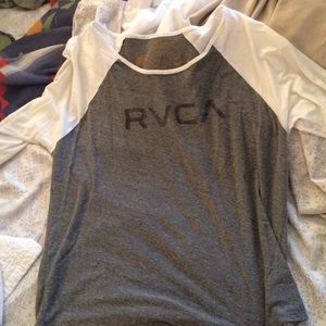 Gray and white RVCA baseball tee
