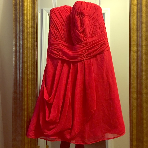 Red strapless dress