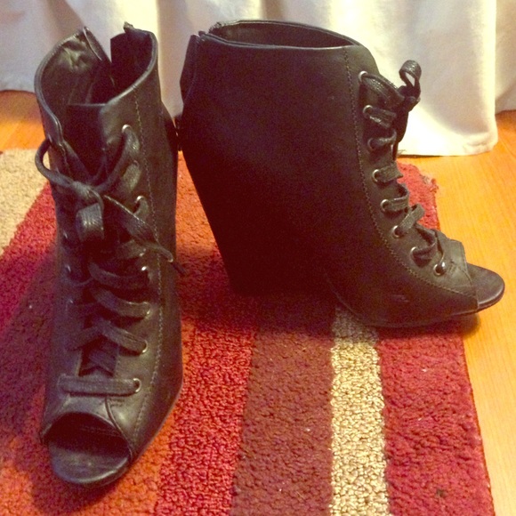 Black lace up booties