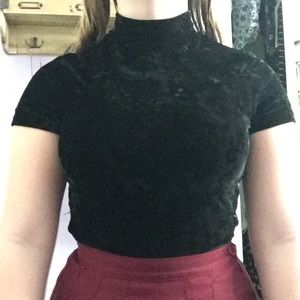 High Neck Turtleneck Velvet Goth Grunge Crop Top