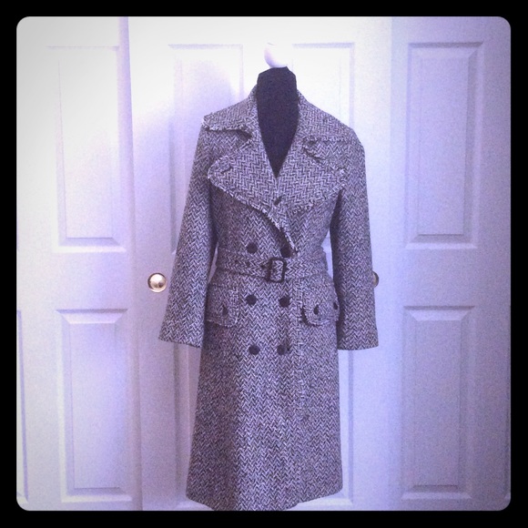Banana Republic Black & White Wool Tweed Overcoat
