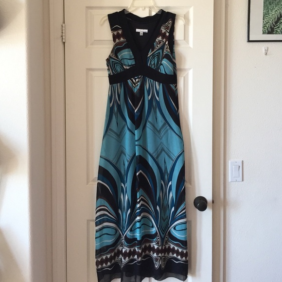 Abstract print blue maxi dress