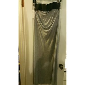 Grey maxi dress with black elastic back strap